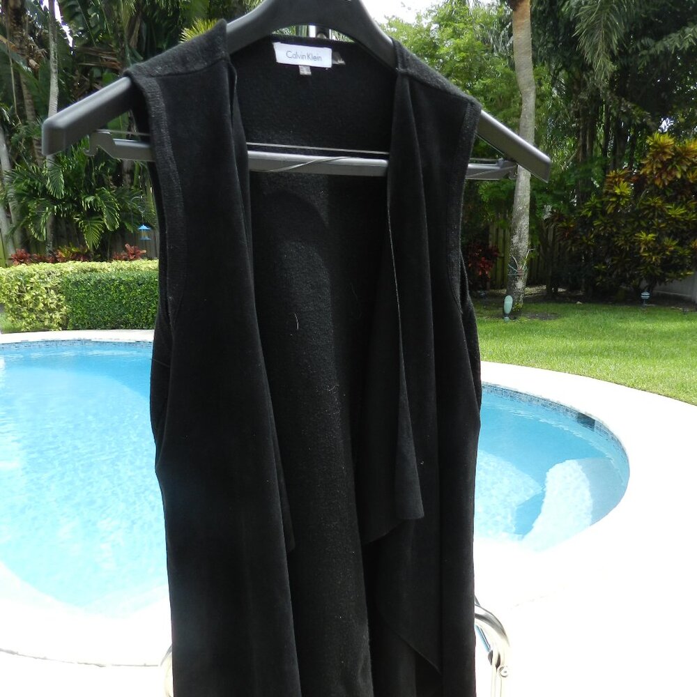 Calvin Klein Black Sleeveless Longline Open Front Vest Size M